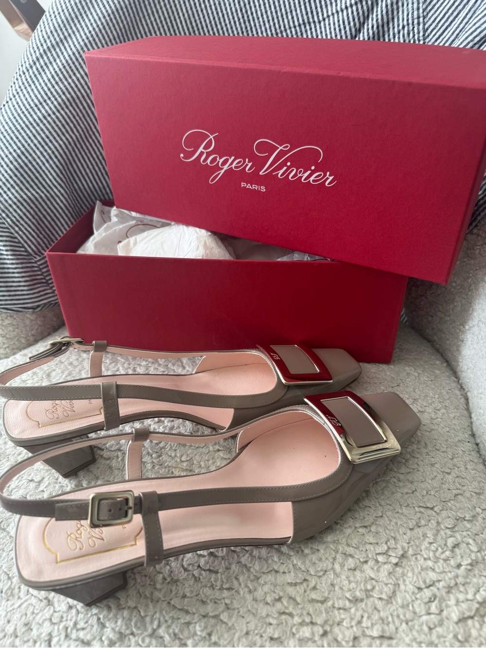 Roger Vivier Taupe Slingback Pumps with Box and Dustbag